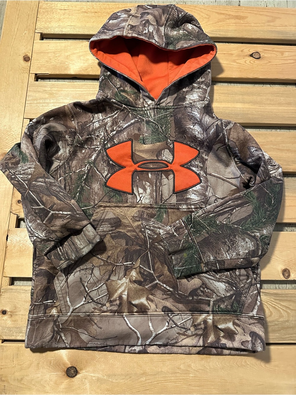 Under Armour Real Tree Camo Hunting Boys Hooded Hoodie Sweatshirt Youth XS